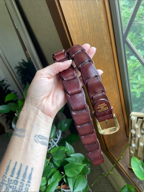 Accessories - Genuine Leather Braided Belt in Rich Brown with Brass Buckle